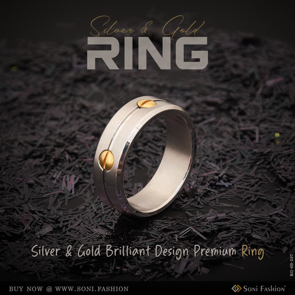 Silver & Gold Brilliant Design Premium-grade Quality Ring For Men - Style B237
