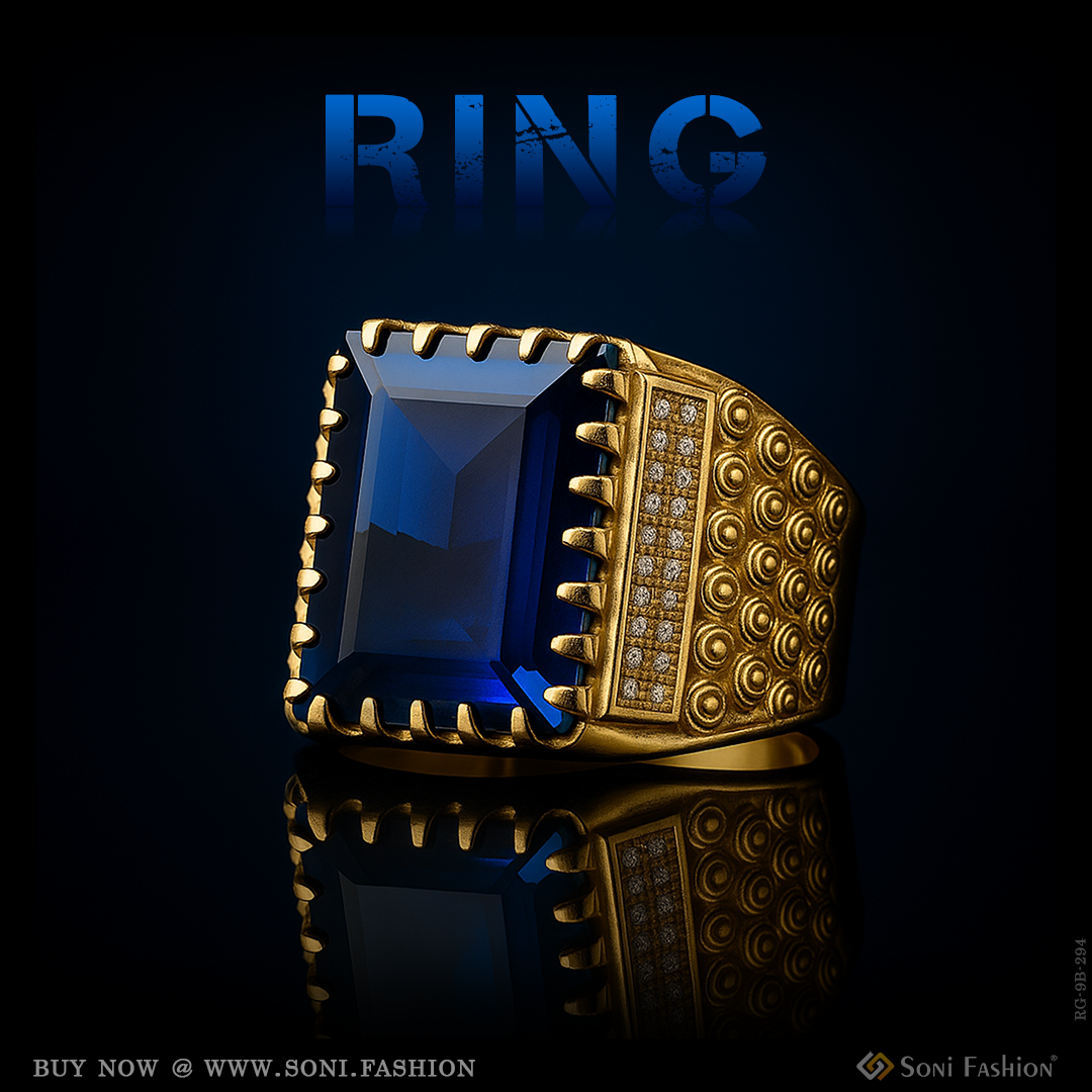 Blue Stone With Diamond Fashionable Design Gold Plated Ring For