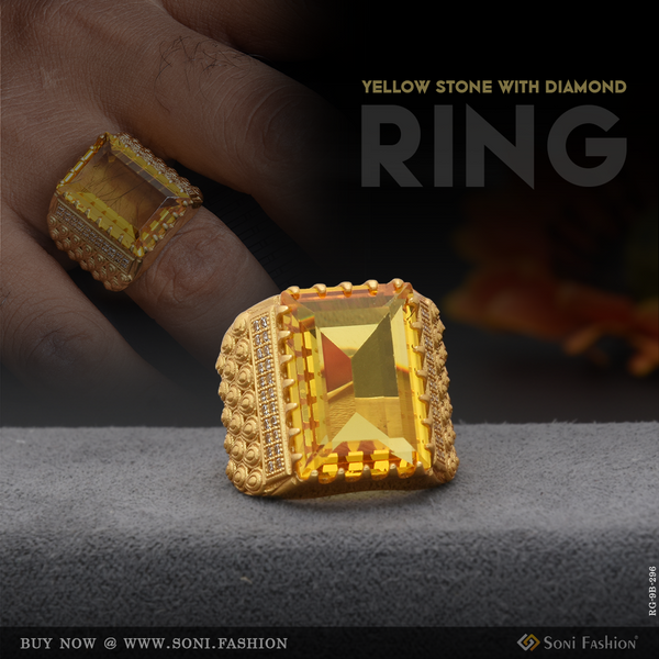 Yellow Stone With Diamond Fashionable Design Gold Plated Ring For Men - Style B296