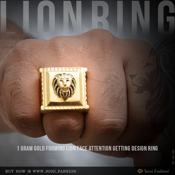 1 Gram Gold Forming Lion Face Attention-Getting Design Ring for Men - Style A299