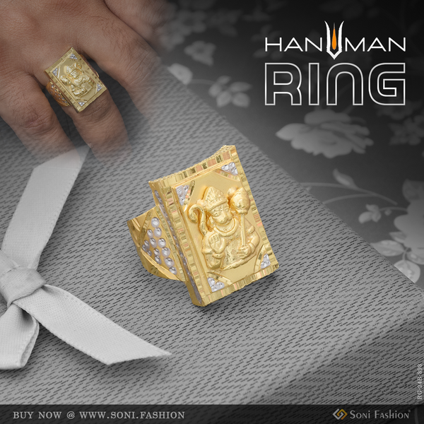 1 Gram Gold Plated Hanumanji Chic Design Superior Quality Ring for Men - Style B393