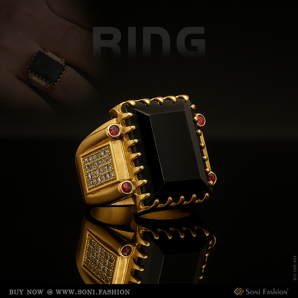 Black Stone with Diamond Gorgeous Design Gold Plated Ring for Men - Style B404