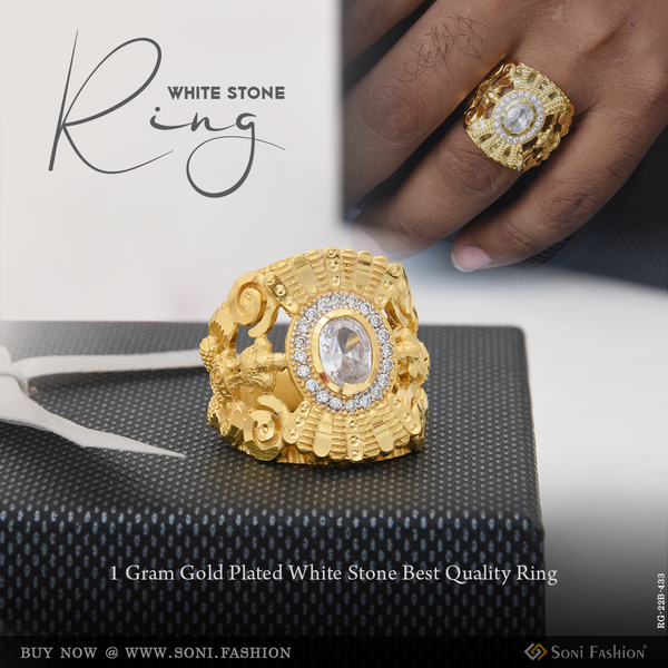 1 Gram Gold Plated White Stone Cute Design Best Quality Ring For Men - Style B433
