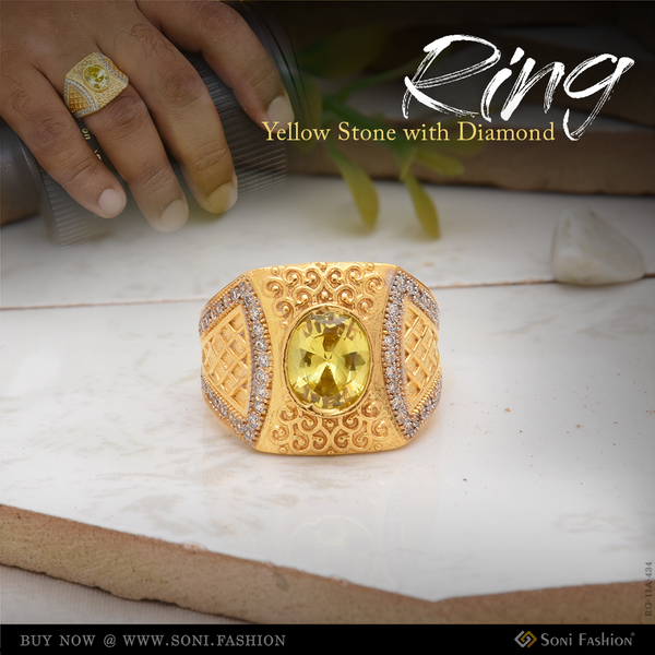 1 Gram Gold Forming Yellow Stone with Diamond Delicate Design Ring - Style A434