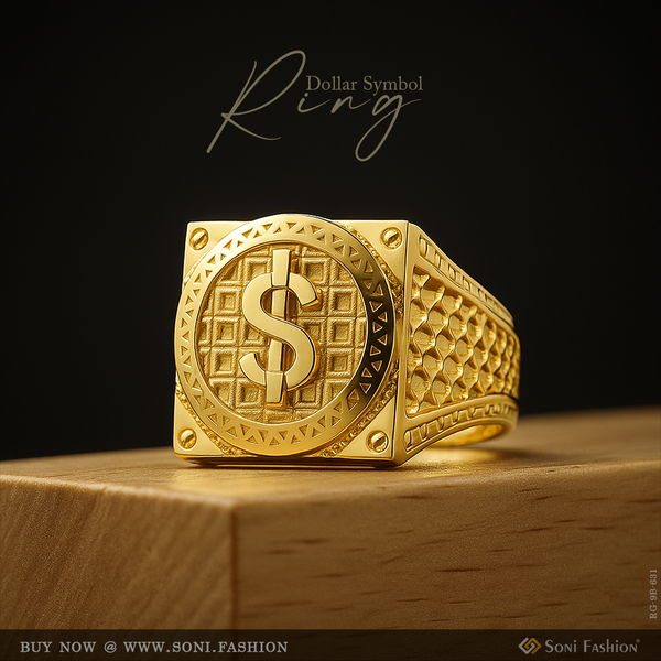 Dollar Symbol Awesome Design Gold Plated Ring for Men - Style B631