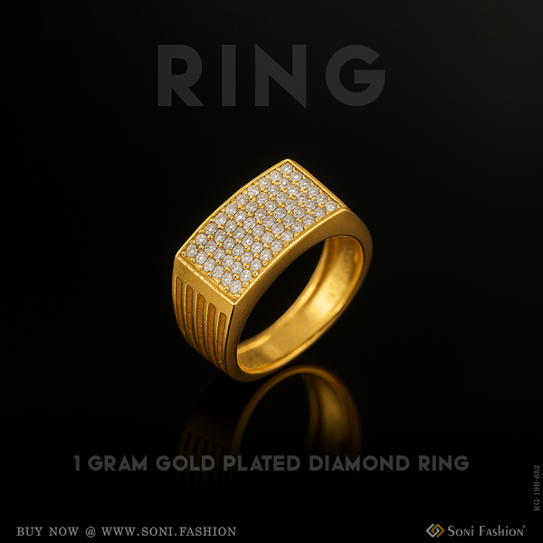 1 Gram Gold Plated Best Quality Diamond Ring for Men - Style B652