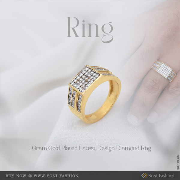 1 Gram Gold Plated Latest Design Diamond Ring for Men - Style B654