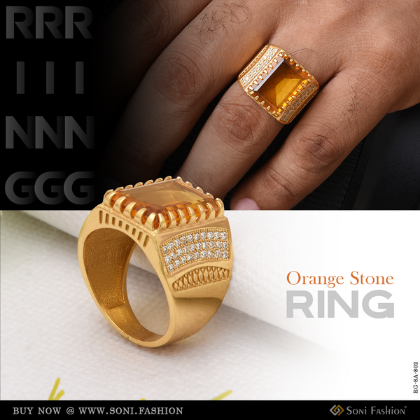 Orange Stone with Diamond Latest Design High-Quality Gold Plated Ring - Style A802