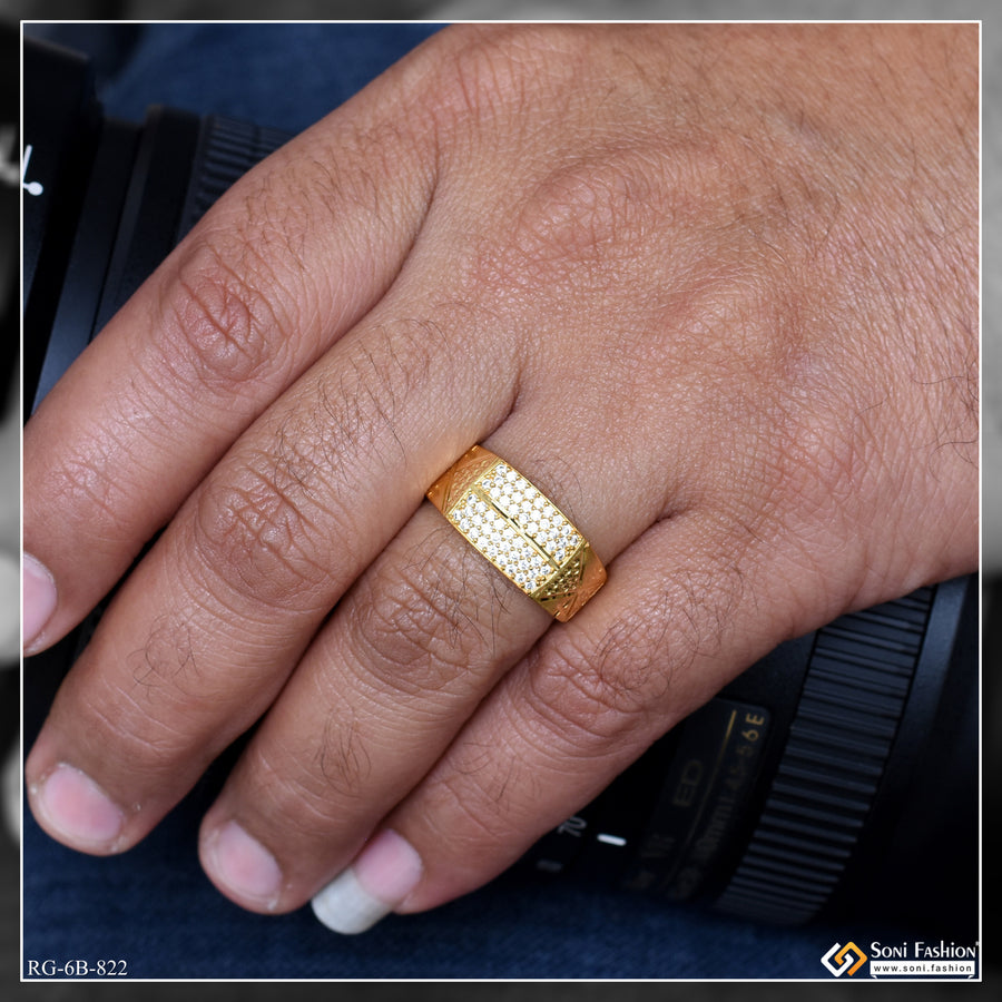 Stylish Design Gold Plated Diamond Ring for Men - Style B822