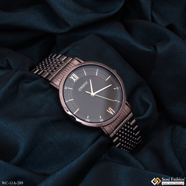 Round Dial Dark Brown Color Stainless Steel Watch For Men - Style A289