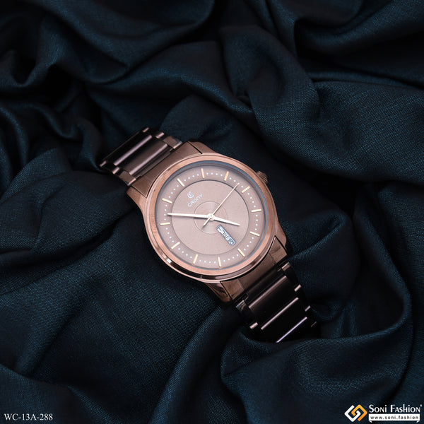 Round Dial Brown Color Stainless Steel Watch For Men - Style A288