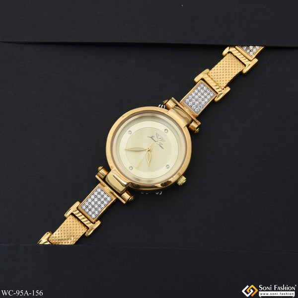 1 Gram Gold Plated with Diamond Stunning Design Watch for Ladies - Style A156