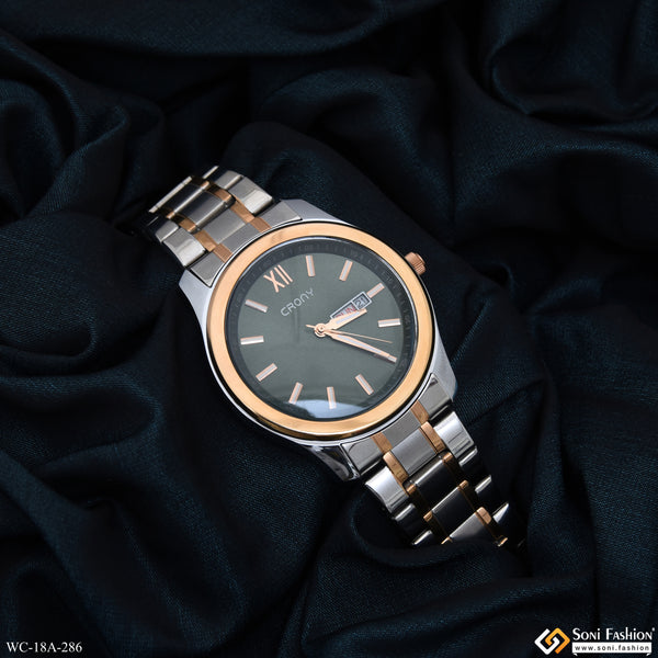 Green Dial Golden & Silver Color Stailess Steel Watch for Men - Style A286