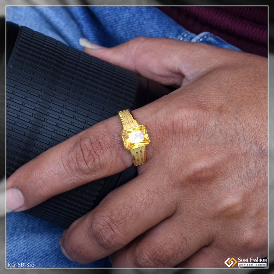 Yellow Stone Amazing Design Gold Plated Ring for Men - Style B833