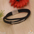 Black And Silver With Silver Line Diamonds Leather Braided Bracelet - Style A830