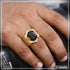 Black Hexagon Stone Finely Detailed Design Gold Plated Ring For Men - Style A821