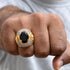 Sun With Black Stone With Diamond Funky Design Gold Plated Ring For Men - Style B495