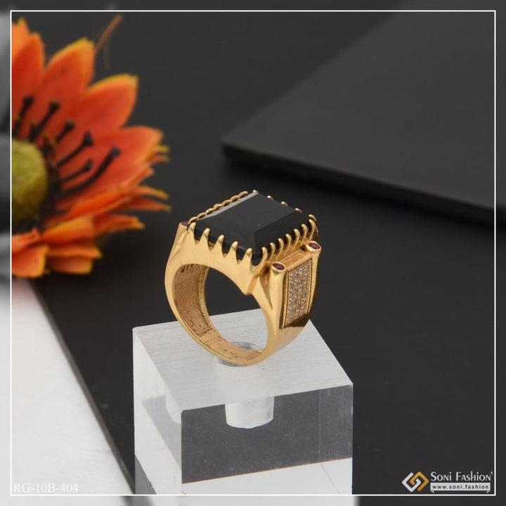 Black stone with diamond gorgeous design gold plated ring for men