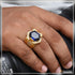 Blue Hexagon Stone Attention-Getting Design Gold Plated Ring for Men - Style A823