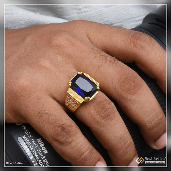 1 Gram Gold Plated Blue Stone Design Ring For Men - Style B164, सोने का  पानी चढ़ी हुई अंगूठी - Soni Fashion, Rajkot | ID: 2849769862997