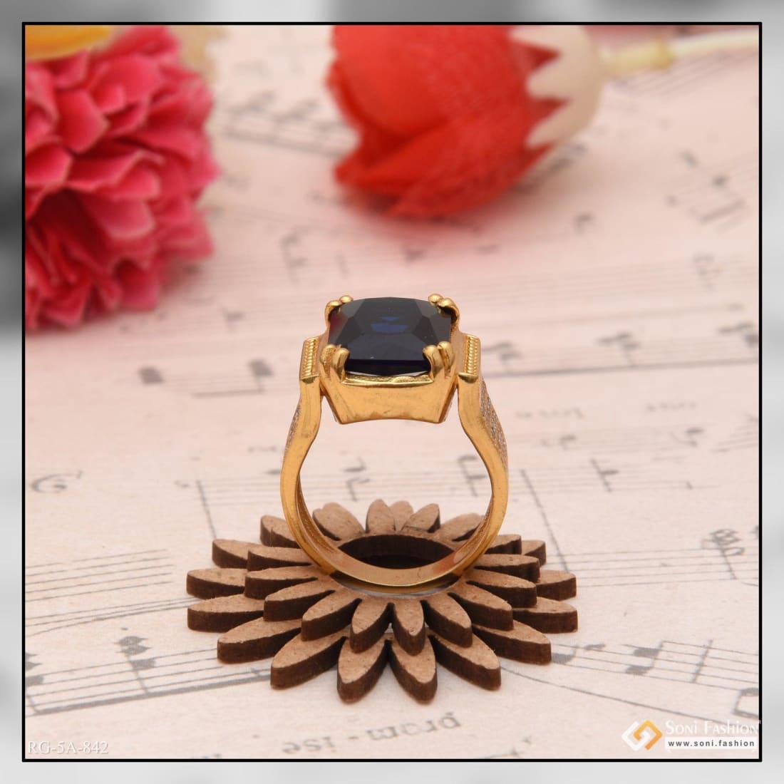 Buy Gold Plated Gold Finger Ring Design with Stone for Wedding