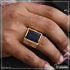Blue Stone with Diamond Glittering Design Gold Plated Ring for Men - Style B395