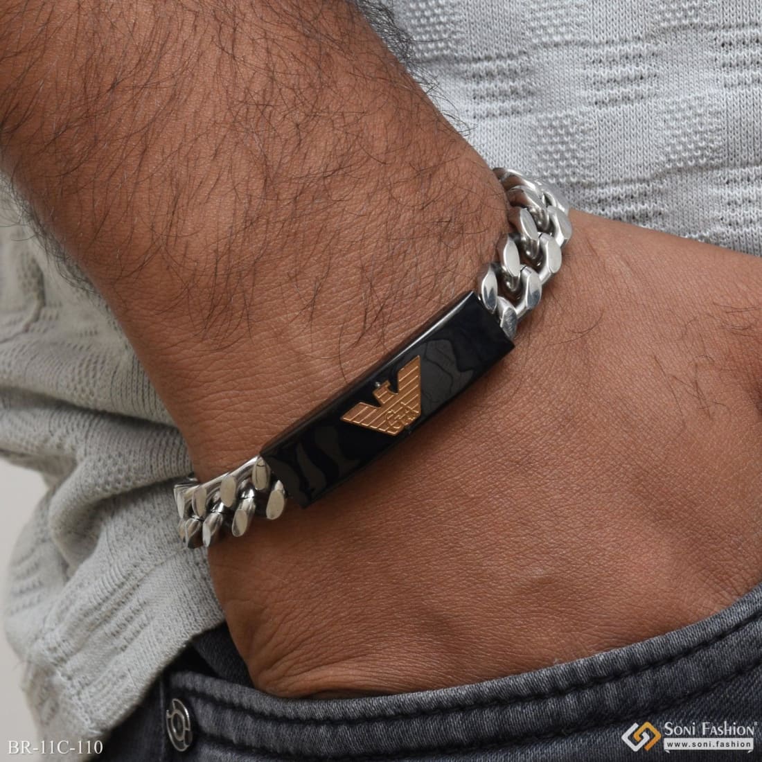 Emporio Armani Leather Cord Bracelet, Black at John Lewis & Partners