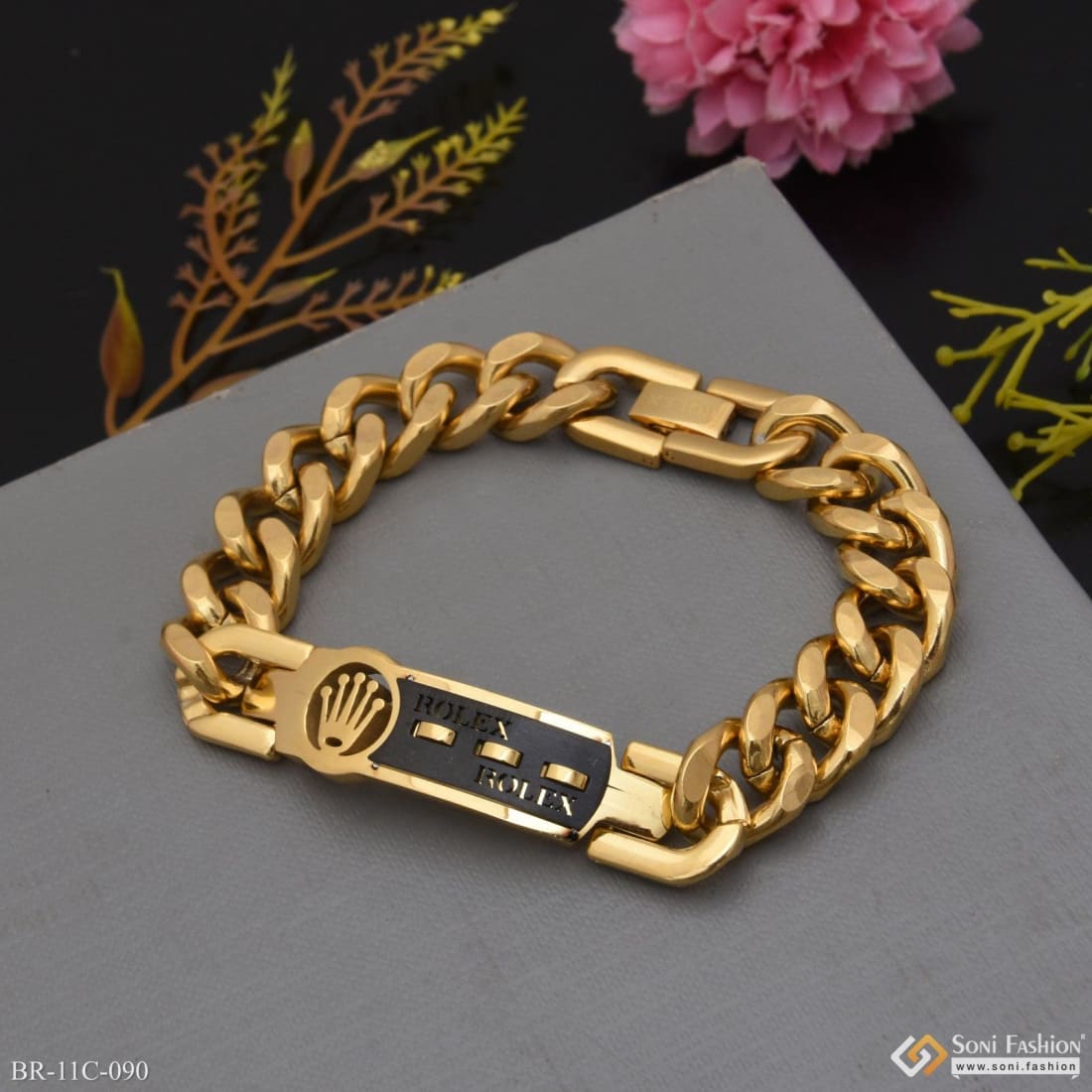 Men's Polished & Satin Rolex Link Bracelet 14k Two-Tone Gold - Q397