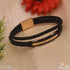 Golden And Black Best Glossy Line Design Black Leather Braided Bracelet - Style A828