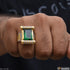Green Stone With Diamond Fashionable Design Gold Plated Ring For Men - Style A750