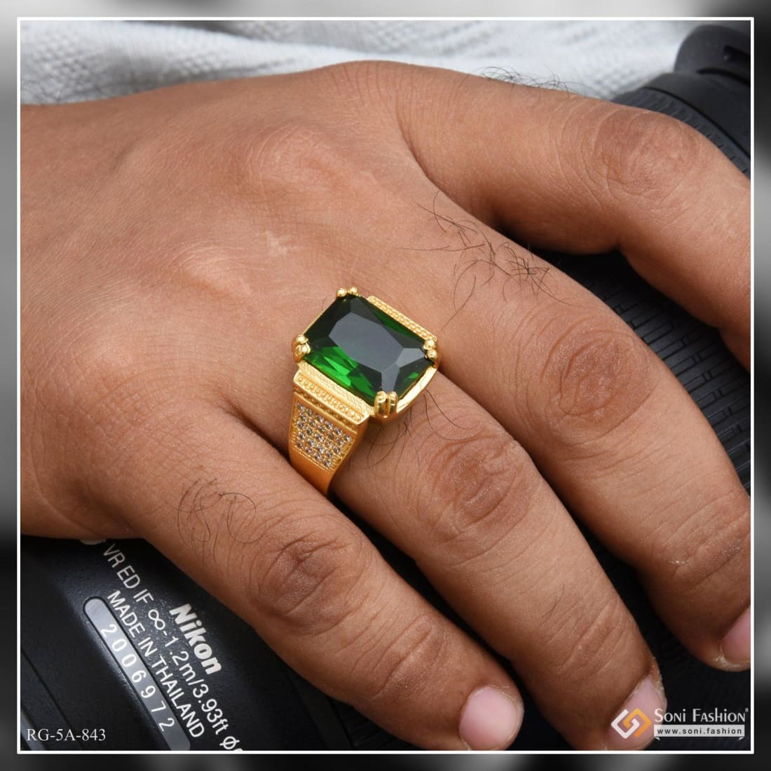 Owal Shape Green Stone With Diamond Glittering Design Gold Plated Ring -  Style A852 - Soni Fashion at Rs 700.00, Rajkot | ID: 2851124025788