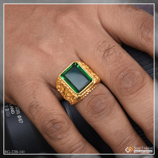 1 Gram Gold Forming Green Stone with Diamond Gorgeous Design Ring - Style  B002 – Soni Fashion®