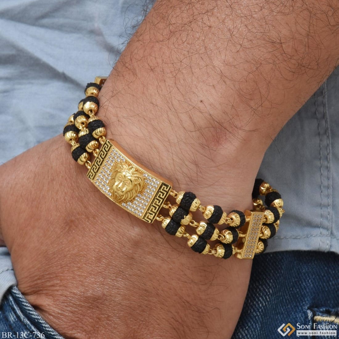 Maa Finely Detailed Design Gold Plated Rudraksha Bracelet for Men - Style  C770 – Soni Fashion®