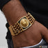 Lion Fancy Design High-Quality Gold Plated Rudraksha Bracelet for Men - Style B827