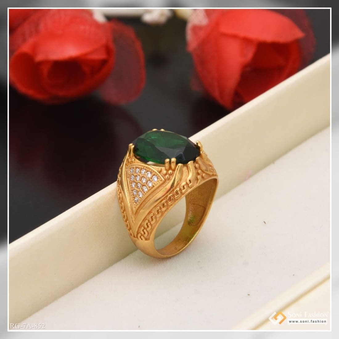 Luxury Enamel Style Ring White Mother of Pearl Gold Ring with Green St –  Huge Tomato