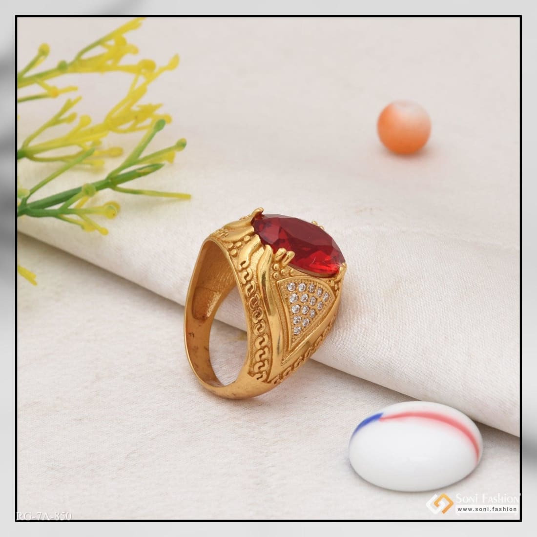 1 gram gold forming black stone with diamond antique design ring - – Soni  Fashion®