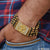Om rectangle five line rudraksha etched design golden