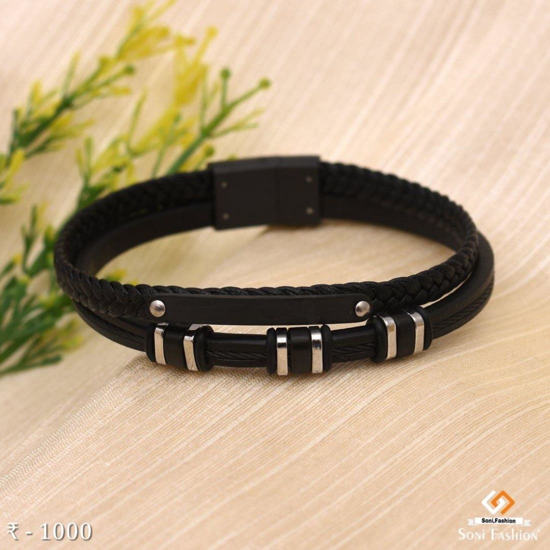 Mens Black Leather and Silver Bracelets - Kenza Black Bracelet – Meraki  Lifestyle Store