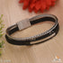 Silver and Black Net Attaractive Design Black Leather Braided Bracelet - Style A827