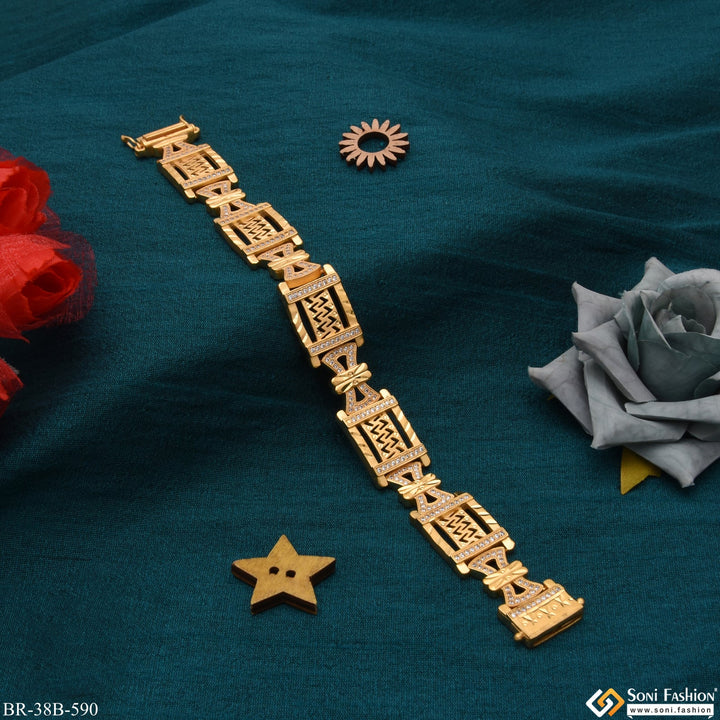 Soni Fashion - bracelet - 1 Gram Gold - Damroo With Diamond Delicate Design Gold Plated Bracelet - Style B590