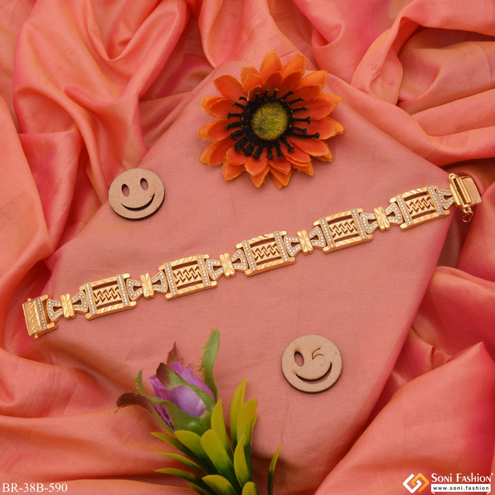 Soni Fashion - bracelet - 1 Gram Gold - Damroo With Diamond Delicate Design Gold Plated Bracelet - Style B590