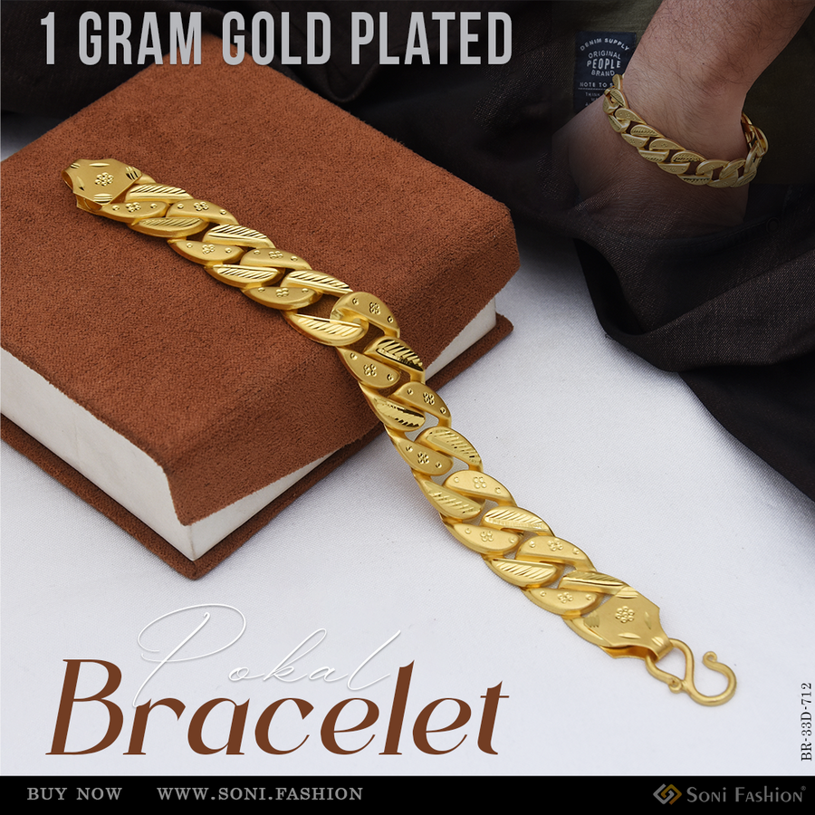 Soni Fashion - bracelet - 1 Gram Gold Plated Hand-Crafted Pokal Bracelet for Men | Textured - Style D712