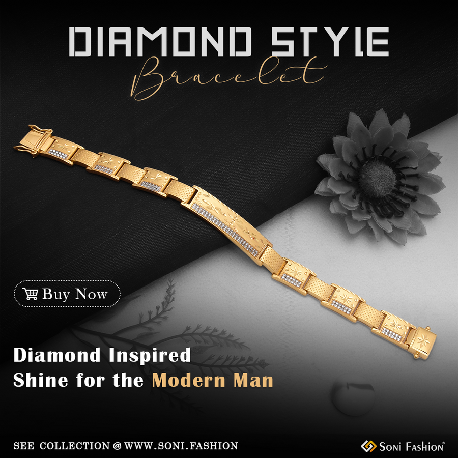 Soni Fashion - bracelet - 1 Gram Gold Plated Line Diamond Bracelet for Men | Royal Jewellery - Style B818