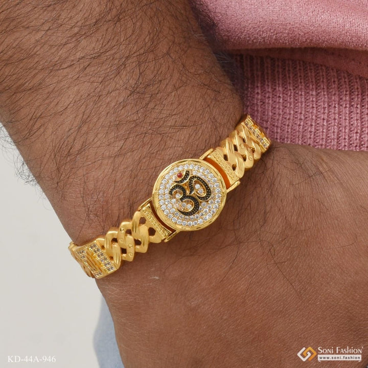 Soni Fashion - bracelet - 1 Gram Gold Plated Om Artisanal Design Bracelet Kada for Men - Style A946