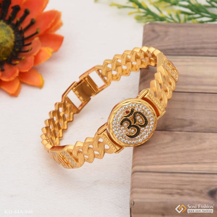 Soni Fashion - bracelet - 1 Gram Gold Plated Om Artisanal Design Bracelet Kada for Men - Style A946