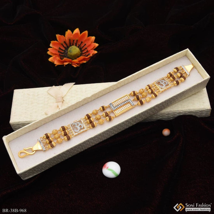 Soni Fashion - bracelet - 1 Gram Gold Plated Om Glamorous Design Rudraksha Bracelet for Men - Style B968