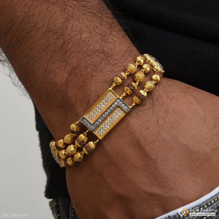 Soni Fashion - bracelet - 1 Gram Gold Plated Om Glamorous Design Rudraksha Bracelet for Men - Style B968