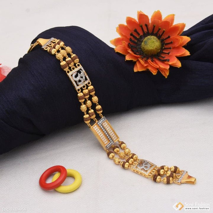 Soni Fashion - bracelet - 1 Gram Gold Plated Om Glamorous Design Rudraksha Bracelet for Men - Style B968
