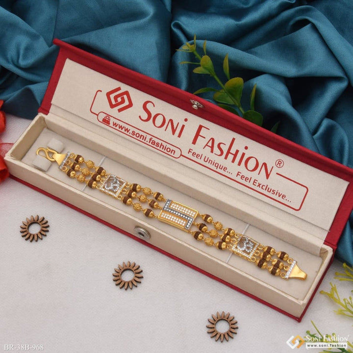 Soni Fashion - bracelet - 1 Gram Gold Plated Om Glamorous Design Rudraksha Bracelet for Men - Style B968