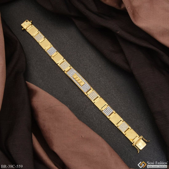 Soni Fashion - bracelet - 1 Gram Gold Plated Rings with Diamond Delicate Design Bracelet for Men - Style C559